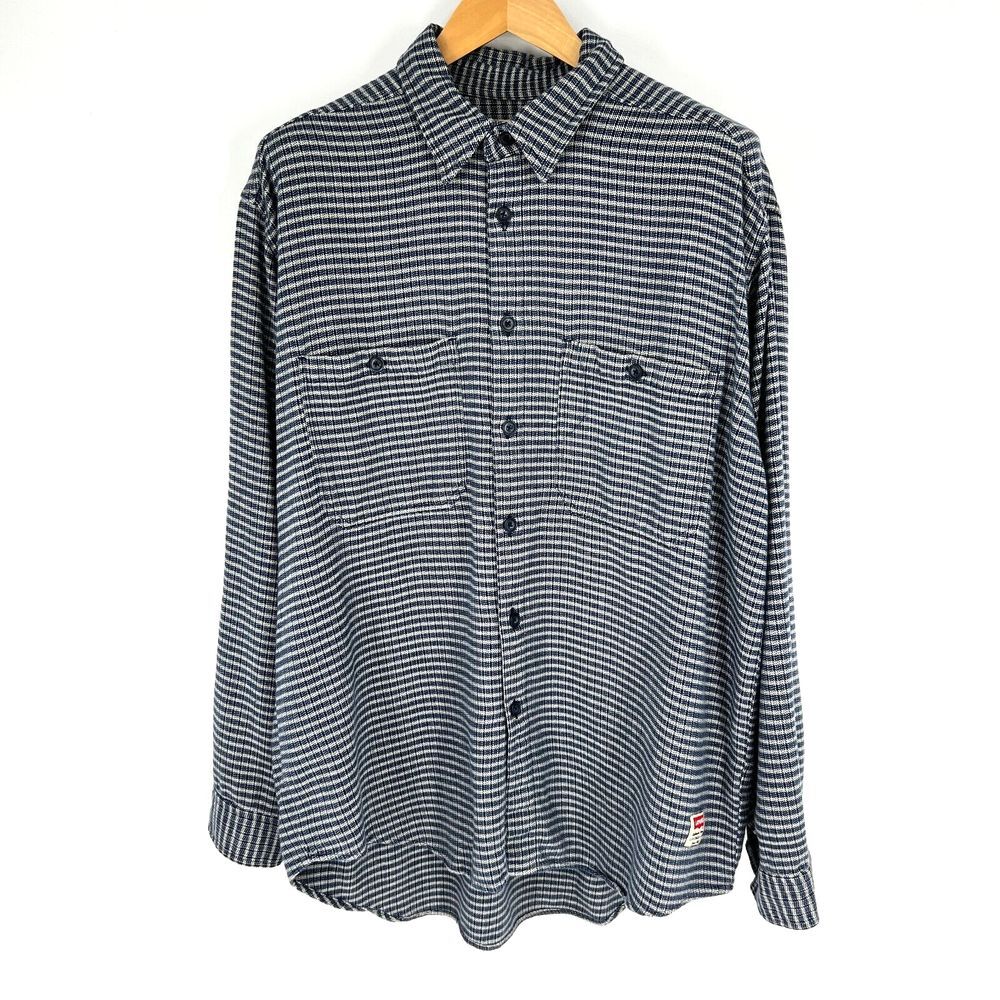 LEVI'S Men's Woven Flannel Button‎ Up Size L Pockets Blue White Stripe